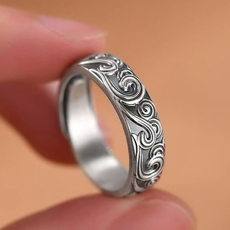 KarmaRipple's 999 Sterling Silver Auspicious Clouds Engraved Blessing Adjustable Ring p3