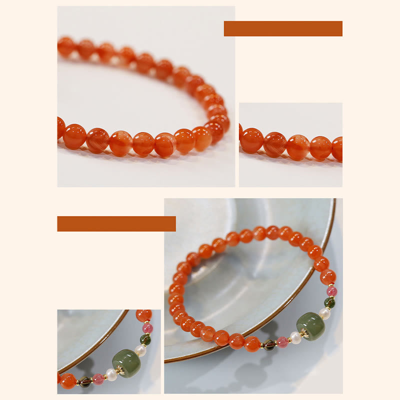 KarmaRipple's Authentic Red Agate Hetian Jade Bead Confidence Calm Bracelet p7