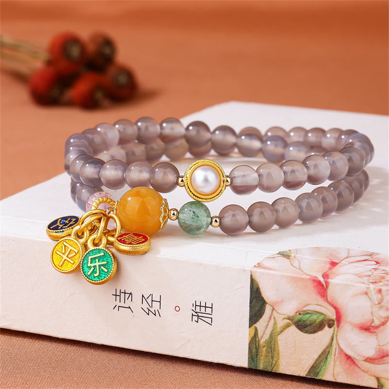 KarmaRipple's Authentic Gray Agate Peace And Joy Talisman Balance Double Wrap Bracelet p1