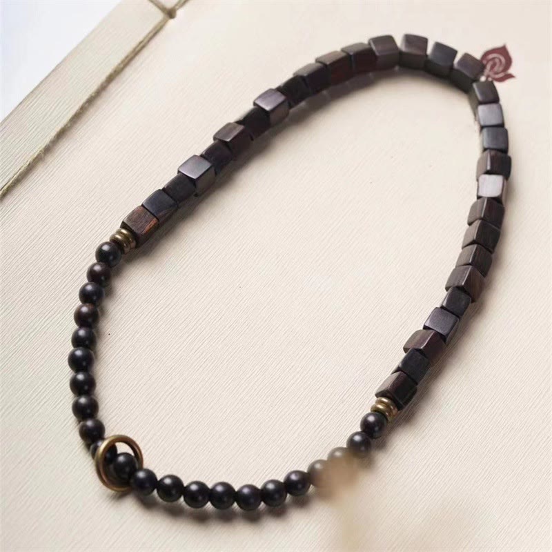 KarmaRipple's Tibet Ebony Wood Square Beadwork Peace Double Wrap Bracelet p4