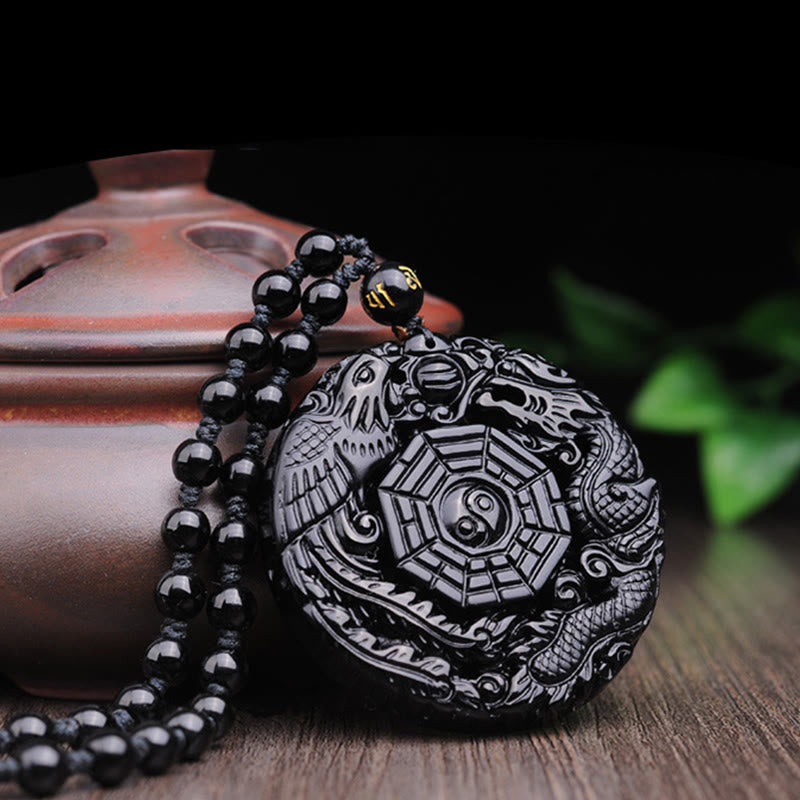 KarmaRipple's Bagua Dragon Phoenix Obsidian Fulfilment Necklace Pendant p5