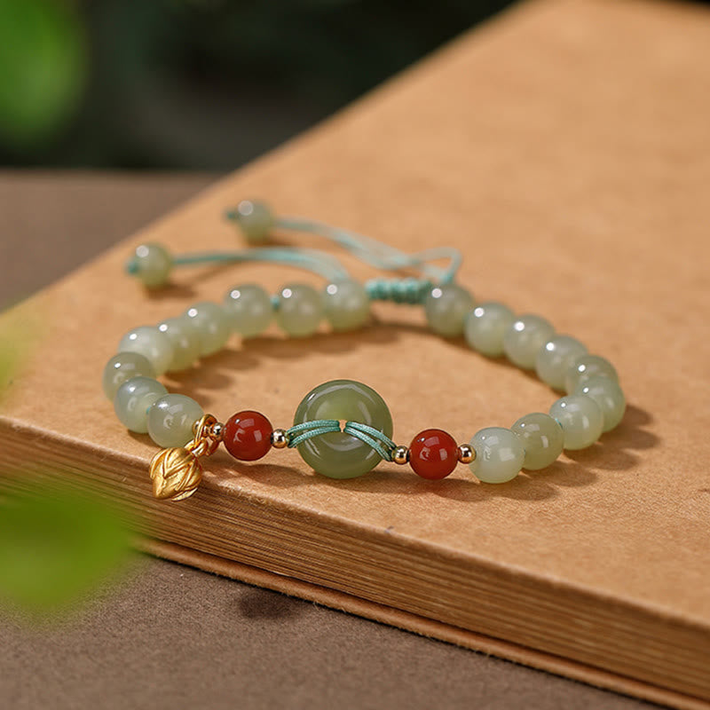 KarmaRipple's 925 Sterling Silver Authentic Hetian Jade Peace Buckle Red Agate Fortune Bracelet p1