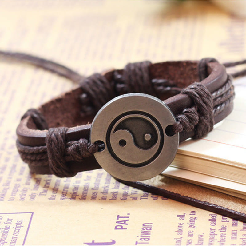 KarmaRipple's Retro Yin Yang Leather Balance String Bracelet p4