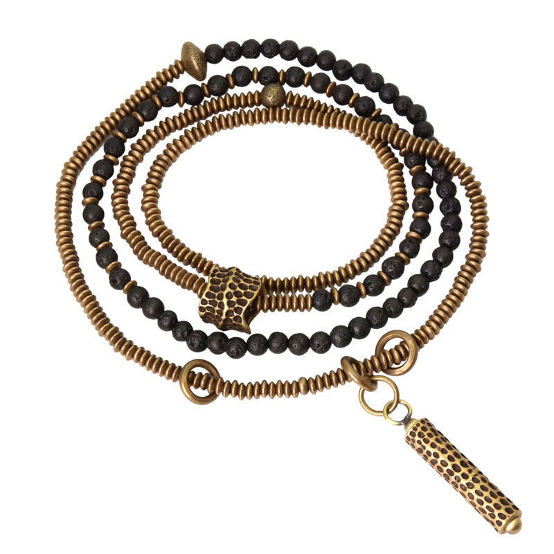KarmaRipple's Vintage Lava Rock Bronze Balancing Multilayered Bracelet p10