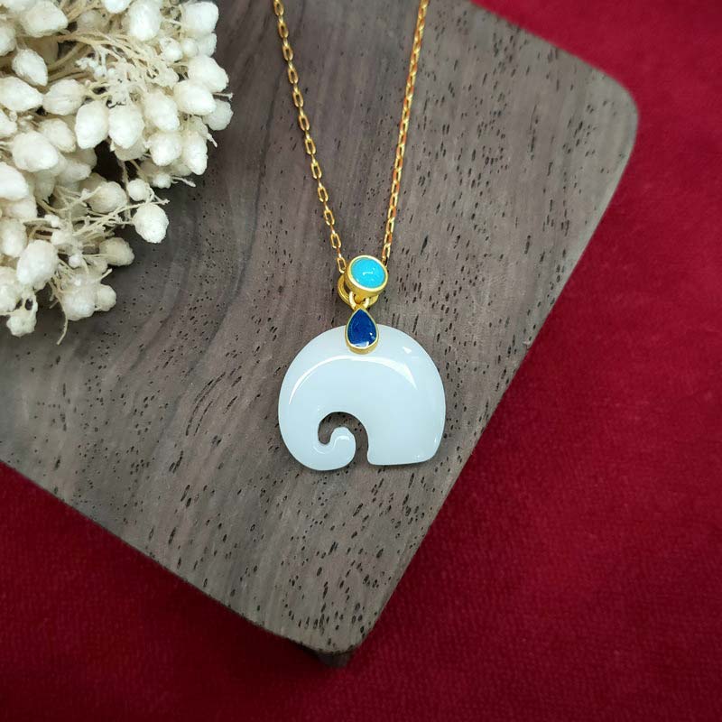 KarmaRipple's Ivory Jade Elephant Fortune Fortune Pendant Necklace p4