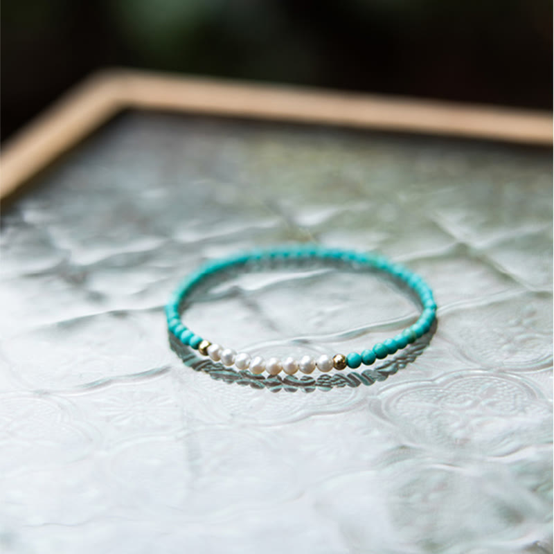KarmaRipple's 925 Sterling Silver Authentic Turquoise Pearl Beaded Bracelet p13