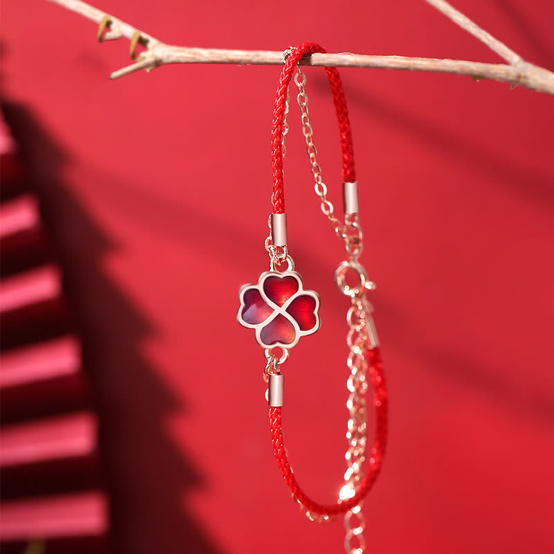KarmaRipple's 925 Sterling Silver Color-changing Four Leaf Clover Fortune Protection Red String Bracelet p20