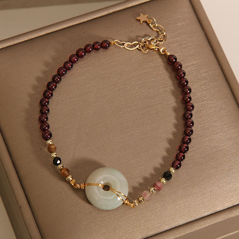 KarmaRipple's Garnet Jade Bead Peace Buckle Protection Bracelet p2