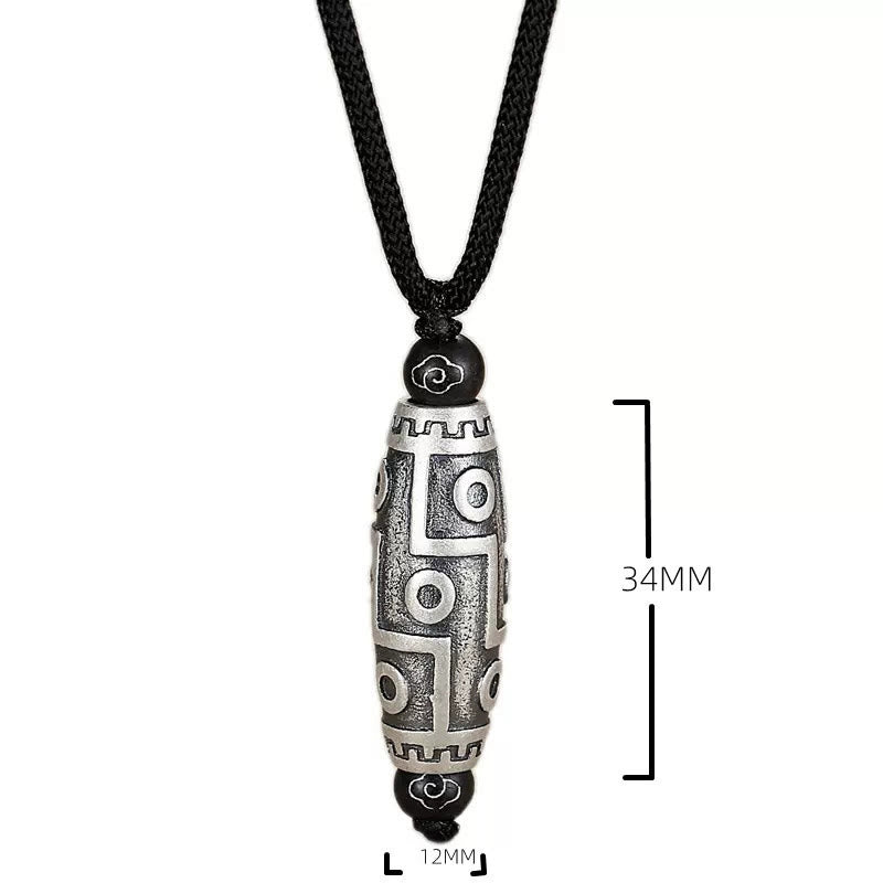 KarmaRipple's Tibet Nine-Eye Dzi Bead Pattern Bronze Auspicious Clouds Wealth Pendant Necklace p8