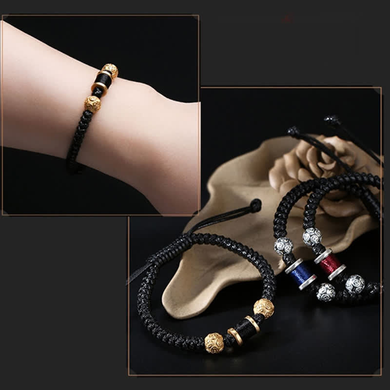 KarmaRipple's 999 Sterling Silver Bronze Coin Bead Bronze Balance Woven String Bracelet p17