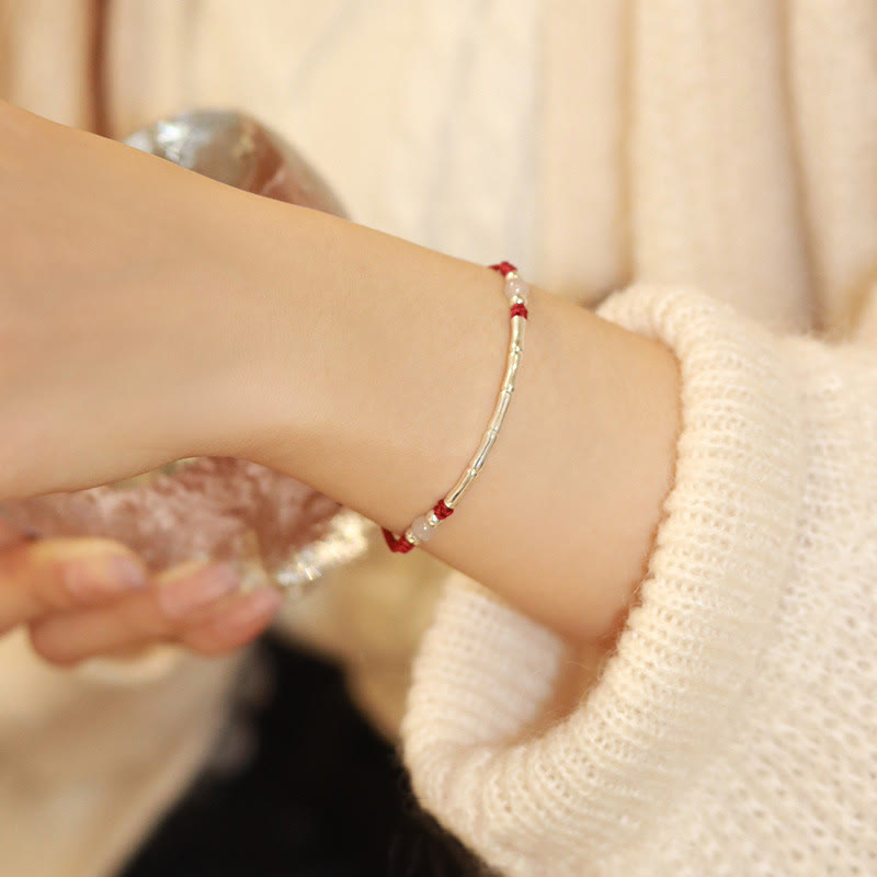 KarmaRipple's 925 Sterling Silver Bamboo Ivory Agate Red Agate Bead Protection String Woven Bracelet p14