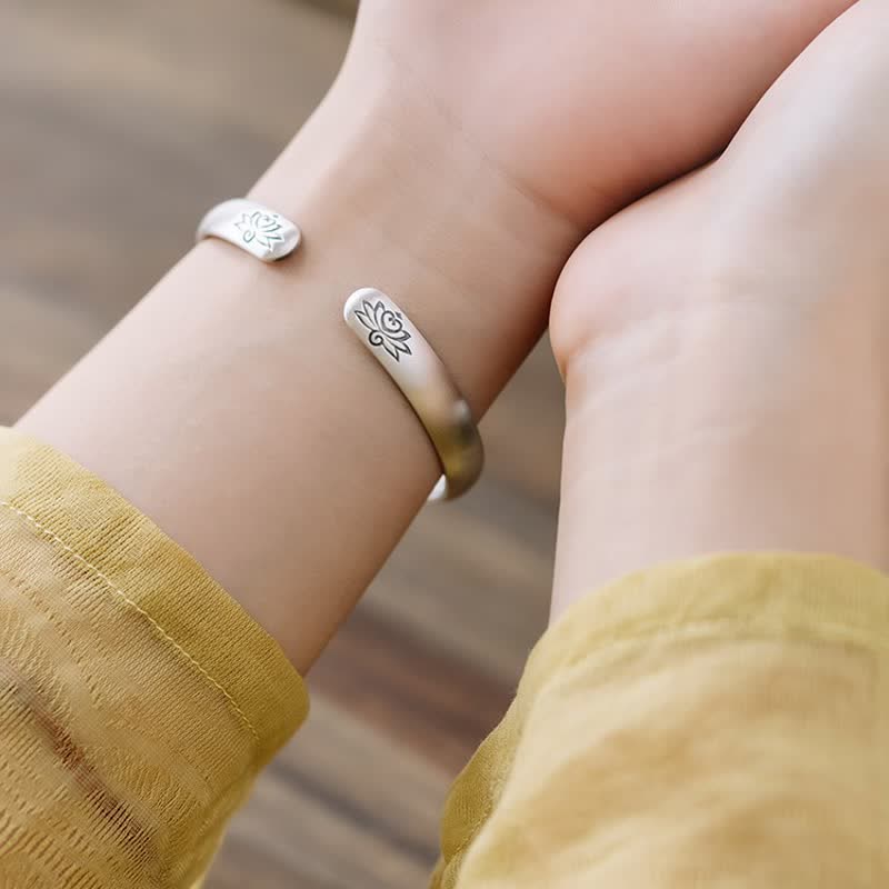 KarmaRipple's Lotus Flower Heart Sutra Ivory Bronze Balancing Fortune Bracelet p3