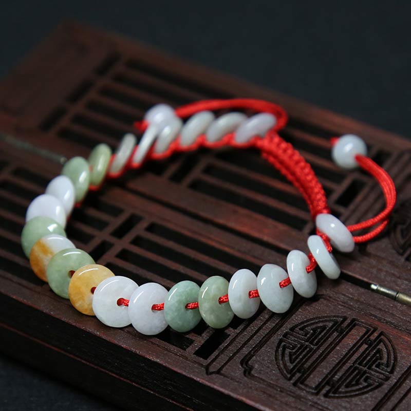 KarmaRipple's Round Jade Fortunate Red String Weave Bracelet p1