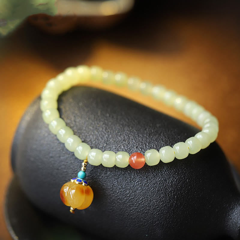 KarmaRipple's Authentic Hetian Jade Pumpkin Amber Red Agate Gemstone Prosperity Bracelet p2