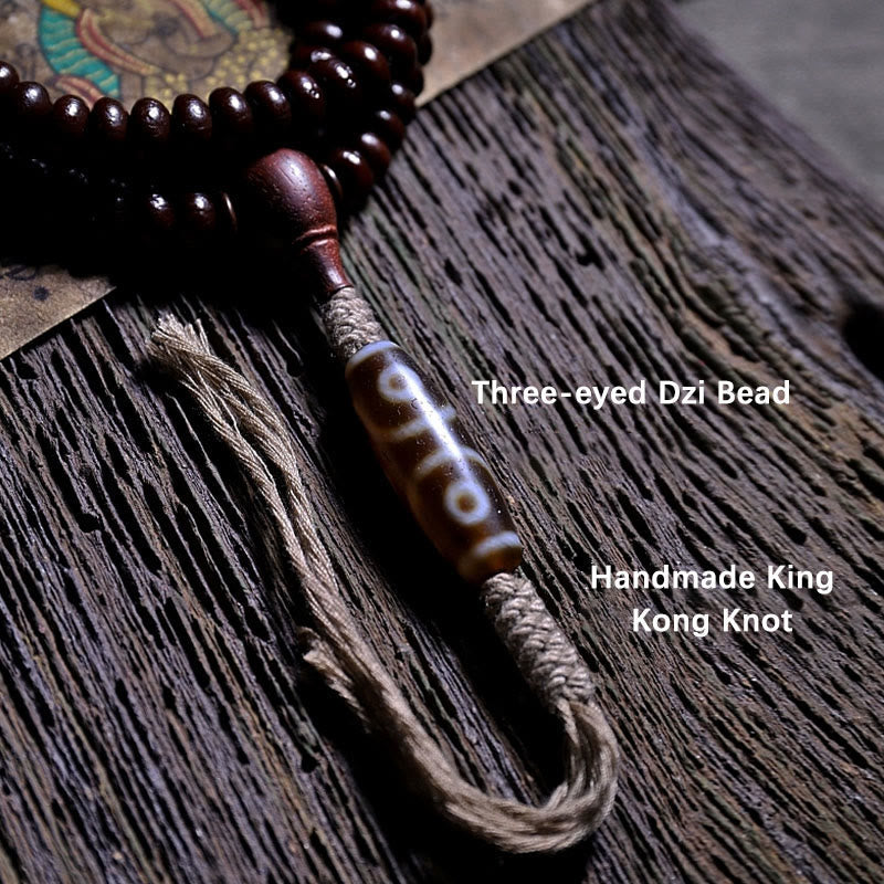 KarmaRipple's Authentic Tibet 108 Mala Beadwork Purple Bodhi Seed Three-eyed Dzi Bead Bronze Dorje Balance Bracelet p14