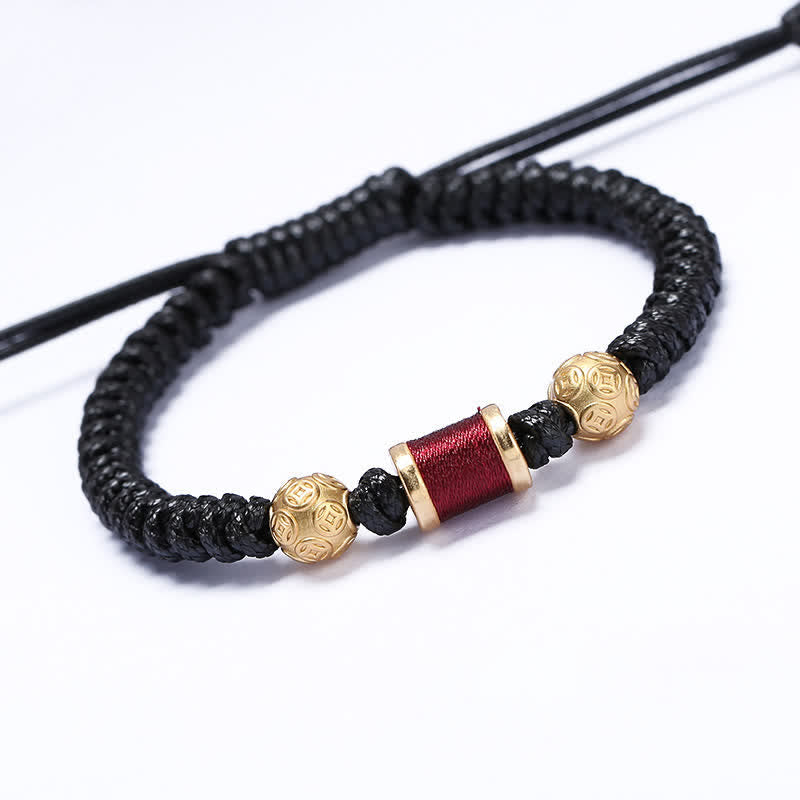KarmaRipple's 999 Sterling Silver Bronze Coin Bead Bronze Balance Woven String Bracelet p12