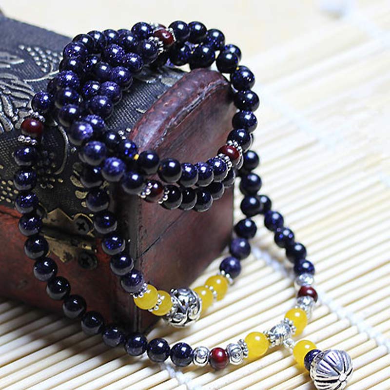 KarmaRipple's Blue Sandstone Wealth Talisman Bracelet Mala p3