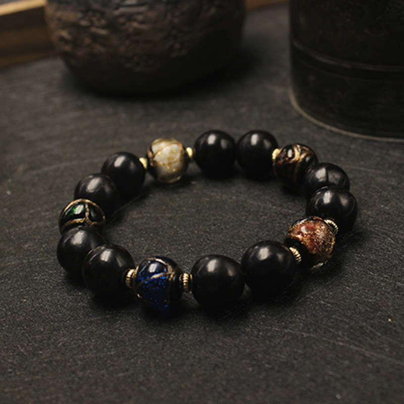 KarmaRipple's Western Soapberry Incense Ash Liuli Glass Bead Wealth Bracelet p2