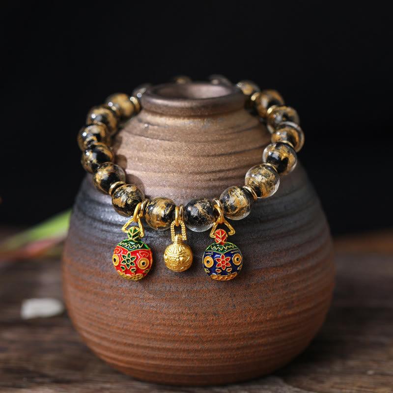 KarmaRipple's Gold Swallowing Beast Family Talisman Gold Silver Foil Liuli Glass Bead Blessings Bracelet p4