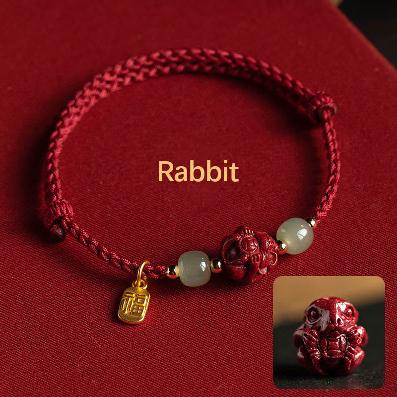 KarmaRipple's Authentic Cinnabar Chinese Zodiac Hetian Jade Fu Character Fortune Rope Bracelet p4