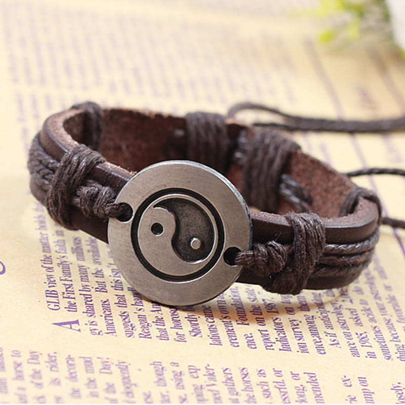 KarmaRipple's Retro Yin Yang Leather Balance String Bracelet p9