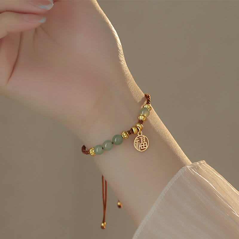 KarmaRipple's Jade Beadwork Fu Character Blessing Rope Bracelet p7