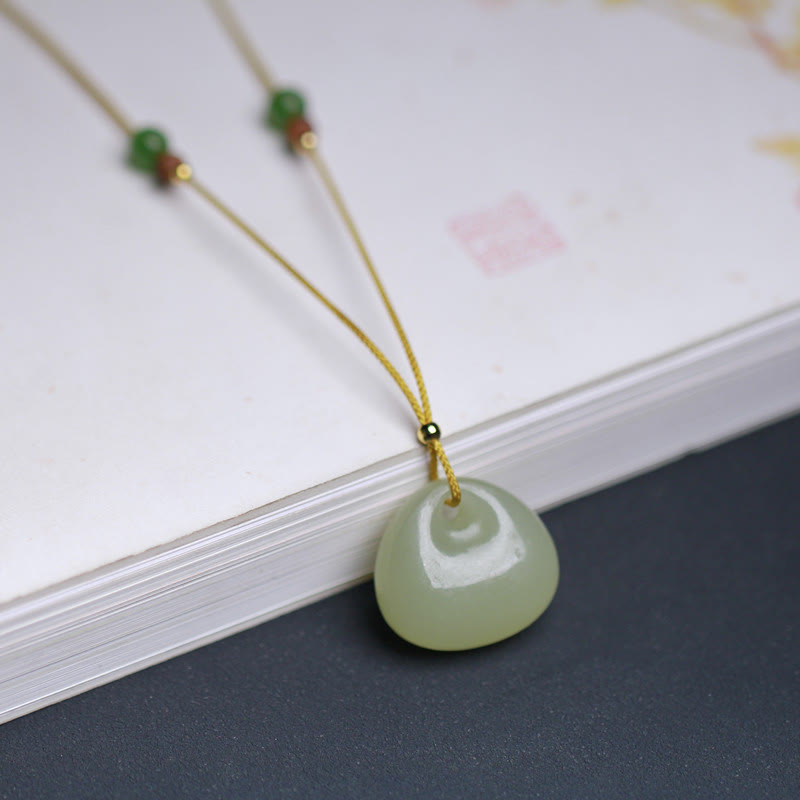KarmaRipple's Authentic Hetian Jade Small Bag Pattern Prosperity String Pendant Necklace p4