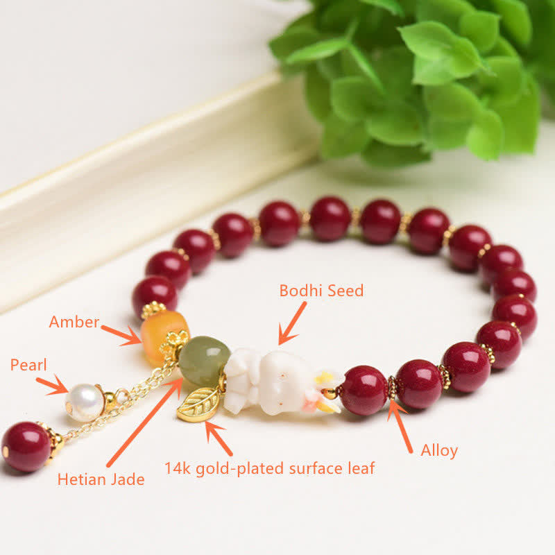 KarmaRipple's Year of the Rabbit Cinnabar Hetian Jade Bunny Beaded Blessing Bracelet p10