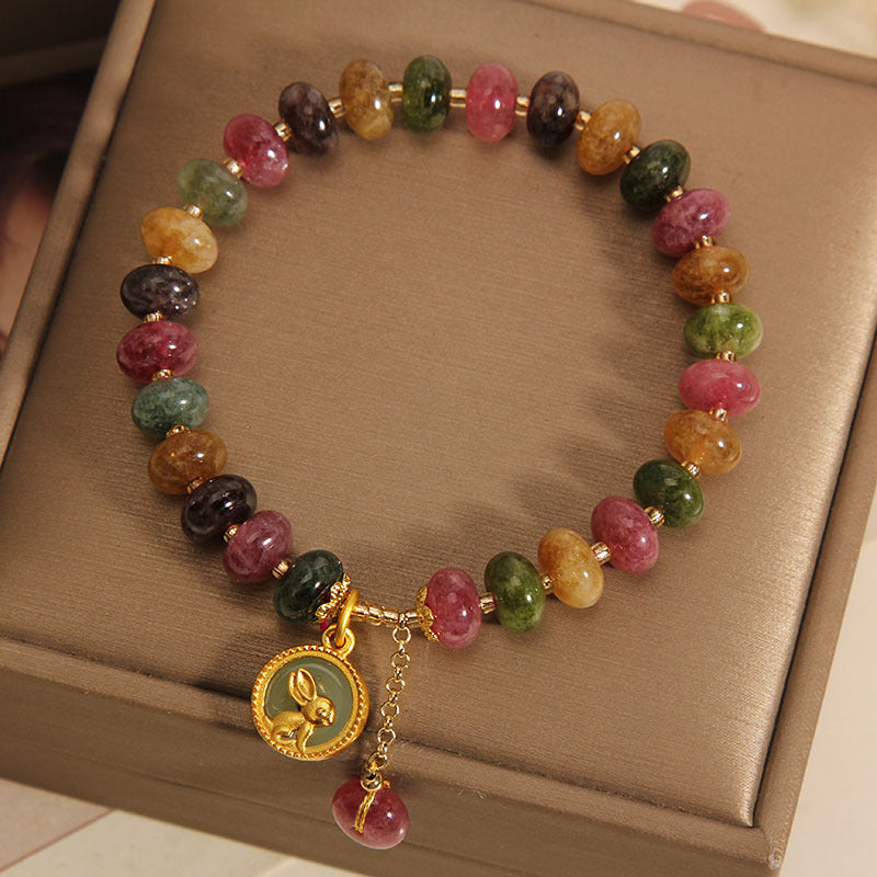KarmaRipple's Authentic Colorful Tourmaline Cute Rabbit Talisman Positive Bracelet p5