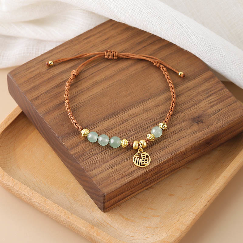 KarmaRipple's Jade Beadwork Fu Character Blessing Rope Bracelet p1