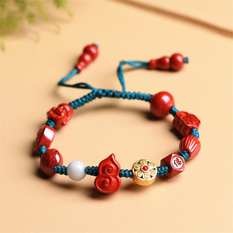 KarmaRipple's Authentic Cinnabar Gourd Om Mani Padme Hum Laughing Buddha Blessing String Bracelet p12