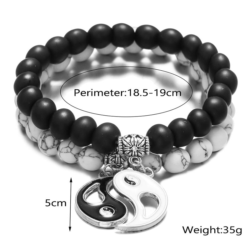 KarmaRipple's 2pcs Authentic Black Onyx Ivory Turquoise Bead Yin Yang Pair Bracelet p8