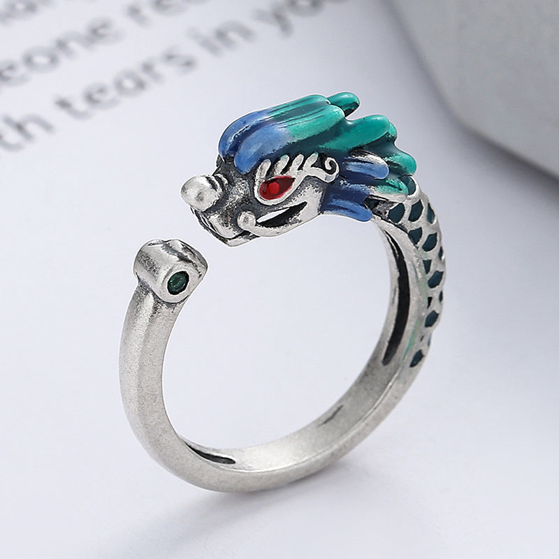 KarmaRipple's 925 Sterling Silver Year Of The Dragon Fortune Protection Adjustable Metal Ring p2