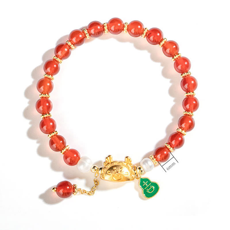 KarmaRipple's Year Of The Dragon Authentic Red Agate Pink Gemstone Black Onyx Dumpling Fortune Fu Character Bracelet p11