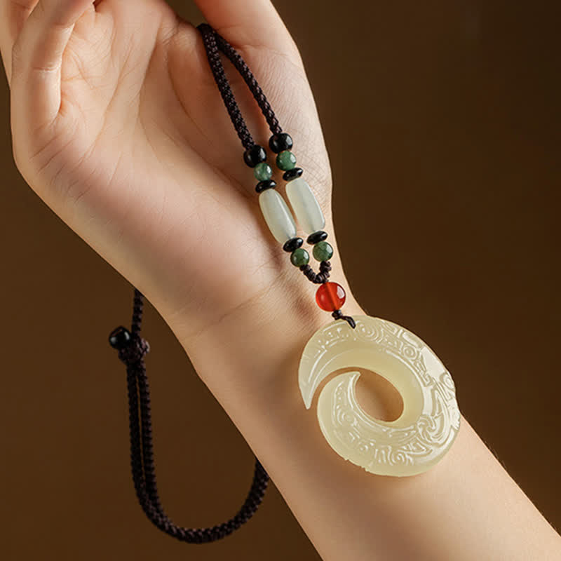 KarmaRipple's Peace Buckle Jade Small Leaf Red Sandalwood Cinnabar Agate Fortune Pendant Necklace p10
