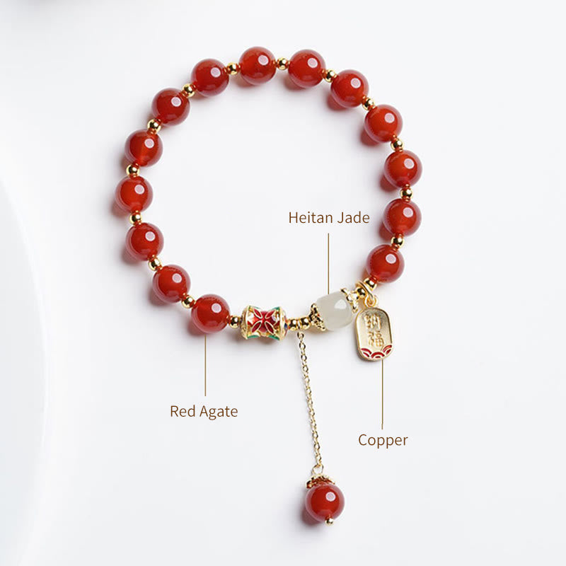 KarmaRipple's Authentic Red Agate Hetian Jade Fu Character Confidence Talisman Bracelet ( p12