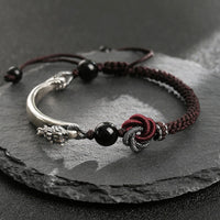 KarmaRipple's 925 Sterling Silver Auspicious Dragon Success Handcrafted Woven Bracelet