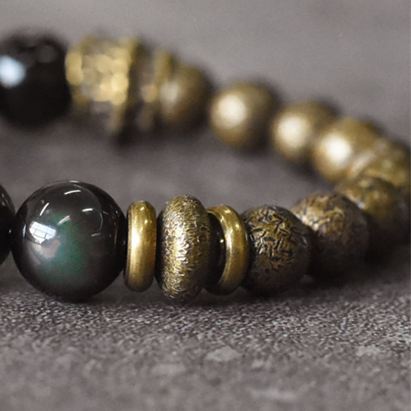 KarmaRipple's Rainbow Obsidian Bronze Bead Positive Transformation Bracelet p6
