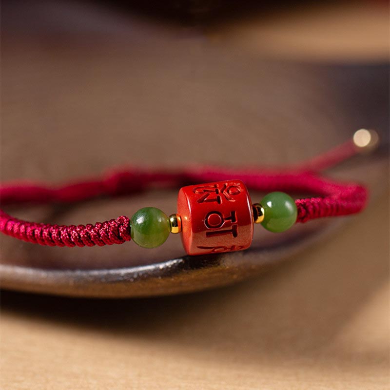 KarmaRipple's Tibetan Cinnabar Om Mani Padme Hum Engraved Blessing Woven Rope Bracelet p5