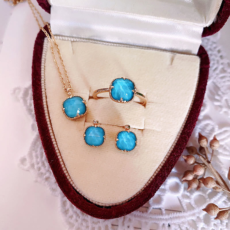 KarmaRipple's 925 Sterling Silver Plated Gold Turquoise Protection Ring Earrings Pendant Necklace Set p18