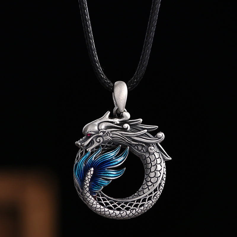 KarmaRipple's 999 Sterling Silver Year Of The Dragon Auspicious Peace Buckle Carved Success Pendant Necklace p1