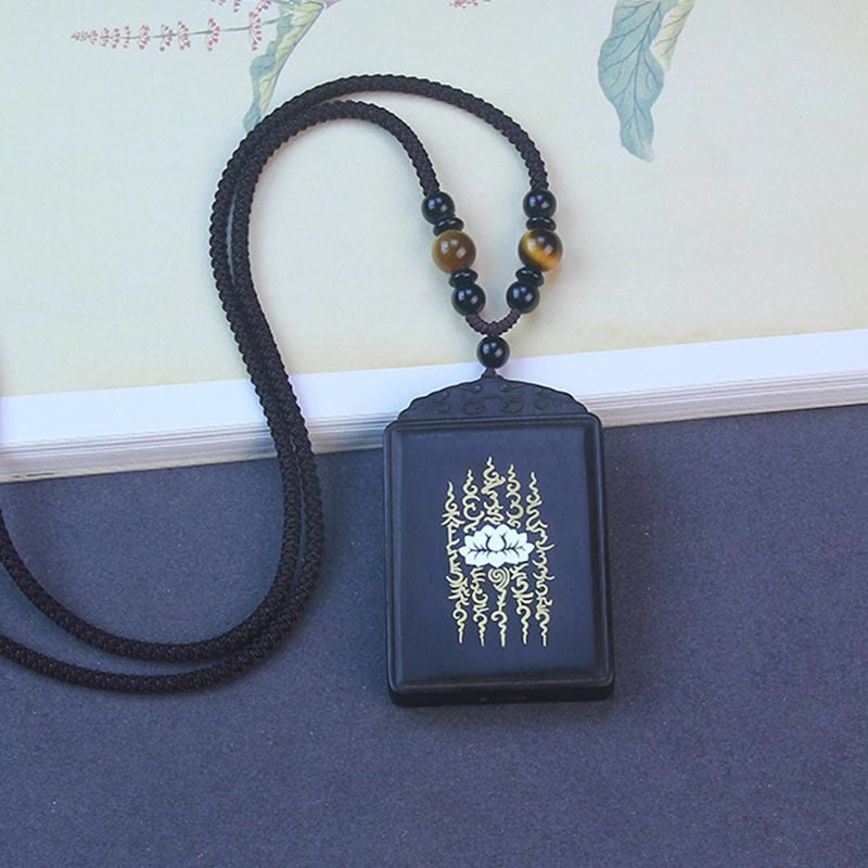 KarmaRipple's 999 Sterling Silver Ebony Wood Lotus Inlaid Calm Pendant Necklace p2