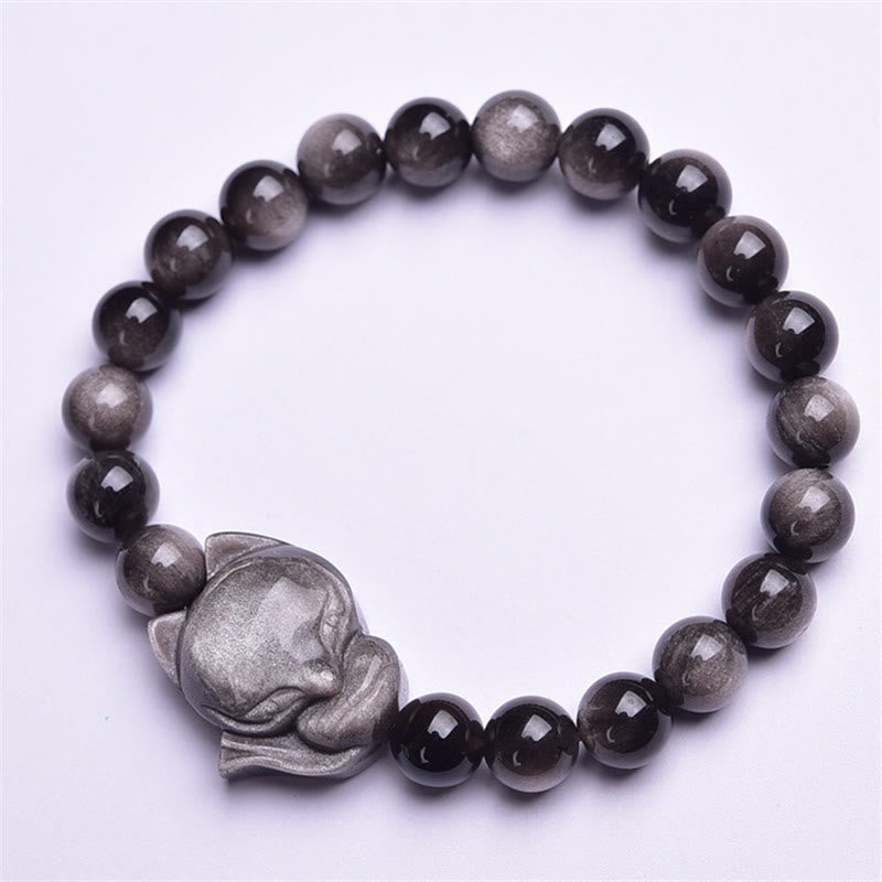 KarmaRipple's Authentic Silver Sheen Obsidian Fox Protection Bracelet p5