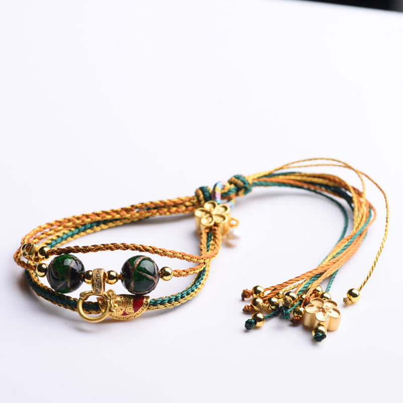KarmaRipple's Tibetan Handmade Rope Liuli Glass Bead Woven Multilayered Balancing Bracelet p9