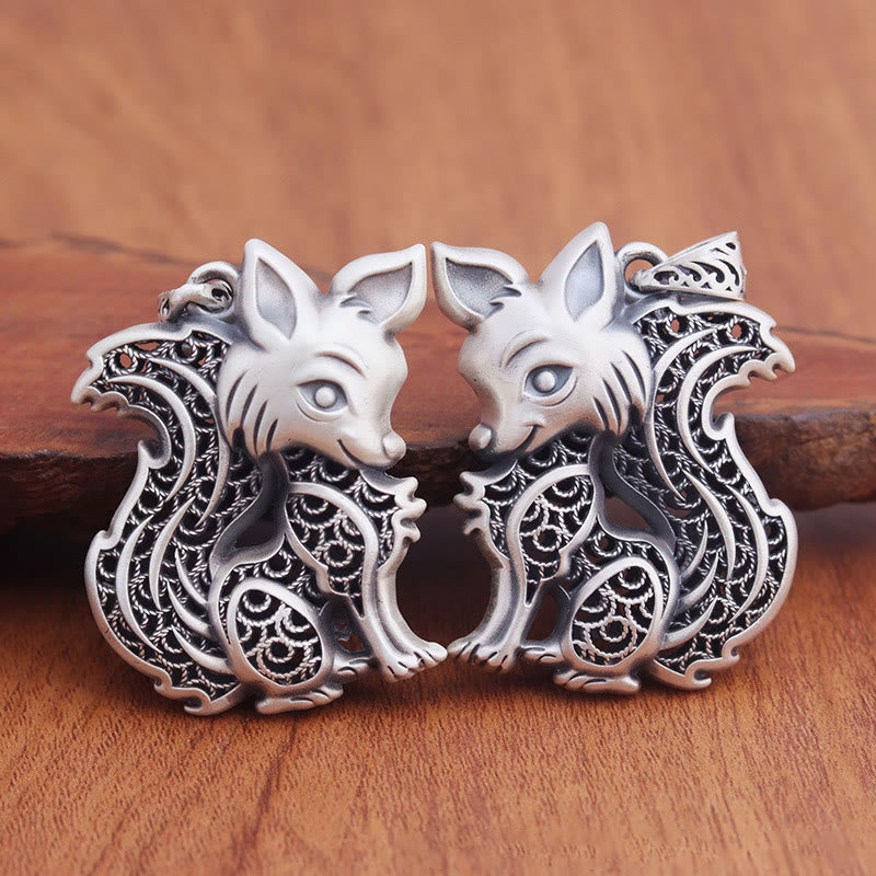 KarmaRipple's Tibet 999 Sterling Silver Fox Pattern Two-sided Blessing Pendant p3