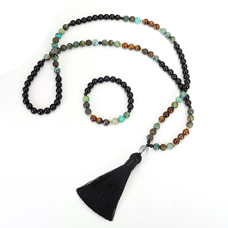 KarmaRipple's 108 Mala Beadwork Authentic Stone Tiger Eye Turquoise Protection Strength Bracelet Pendant p9