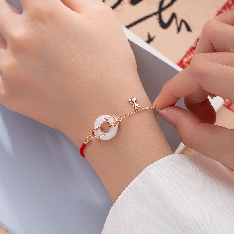 KarmaRipple's Ivory Jade Double Koi Fish Peace Buckle Attract Fortune Fortune Talisman Bracelet p8