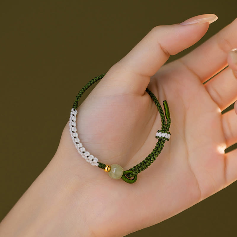KarmaRipple's 925 Sterling Silver Hetian Jade Bead Fortune Woven Rope Bracelet p7