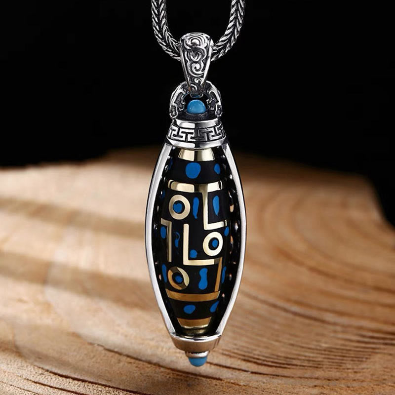 KarmaRipple's Tibetan Om Mani Padme Hum Nine-Eye Dzi Bead Pattern Peace Purity Rotatable Pendant Necklace p1