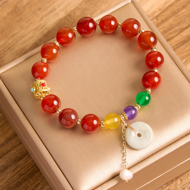 KarmaRipple's Jade Red Agate Peace Buckle Talisman Confidence Bracelet p19